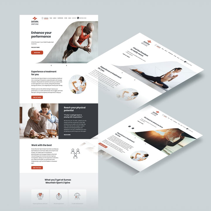 sport and spine homepage UI design